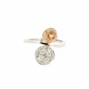 แหวนทองคำแท้ 18K ประดับดอกกุหลาบทองชมพูฝังเพชร สไตล์วิทเทจ